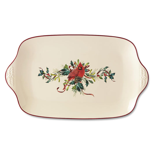 Lenox Dishware Plate, 1 Count (20"L x 12"W), Ivory, Red, & Green