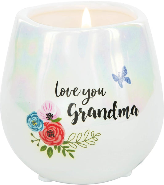 Pavilion Gift Company Love You Grandma - 8 Oz 100% Soy Wax Candle with Cotton Wick in Stoneware Vessel Serenity Scented, White