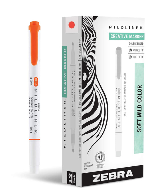 Zebra Pen Mildliner Double Ended Highlighter Marker Set, Broad and Fine Point Tips, Mild Marigold Ink, 12-Pack