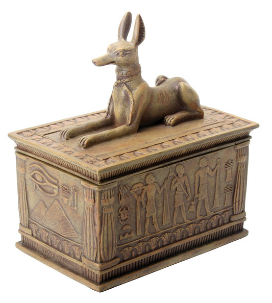 Pacific Trading Summit Sandstone Colored Anubis Box with Egyptian Detail Bottom Designs