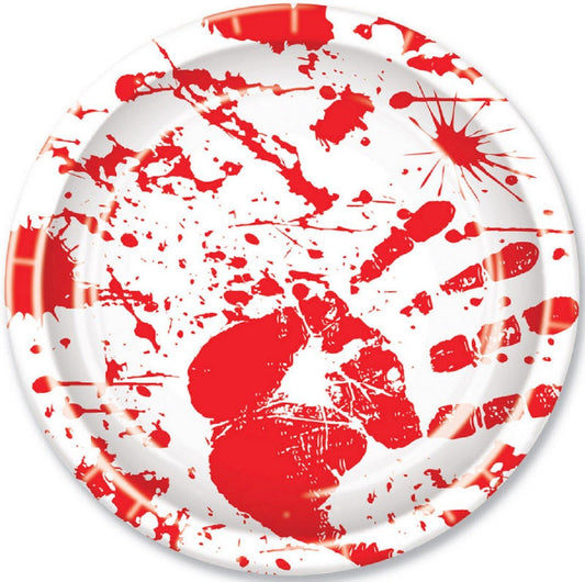 Beistle Bloody Handprints Halloween Paper Plates 8 Piece Disposable Tableware, 9", Red/White