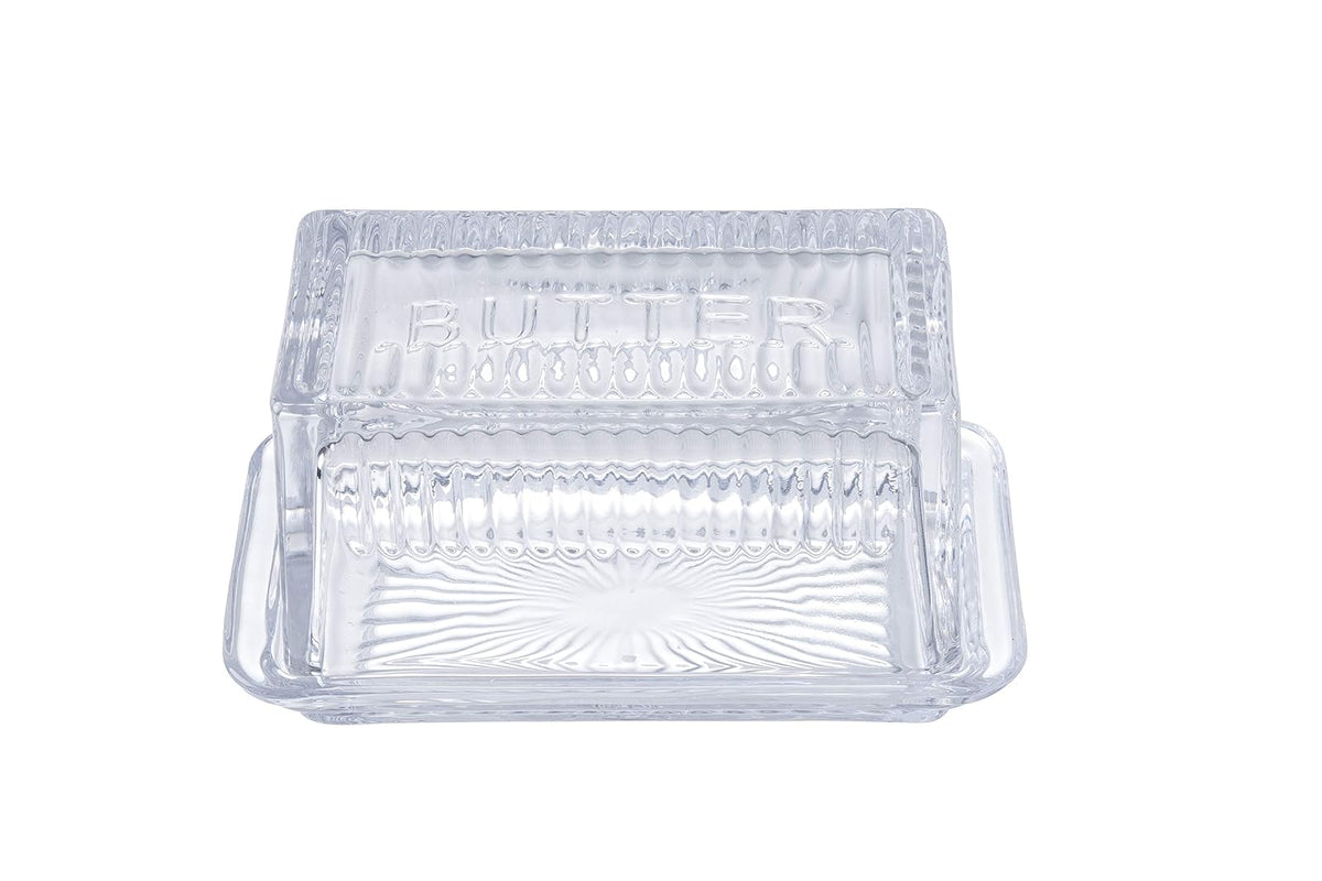 TableCraft 10395 Embossed Butter Dish,"BUTTER" (Holds 2 Sticks)