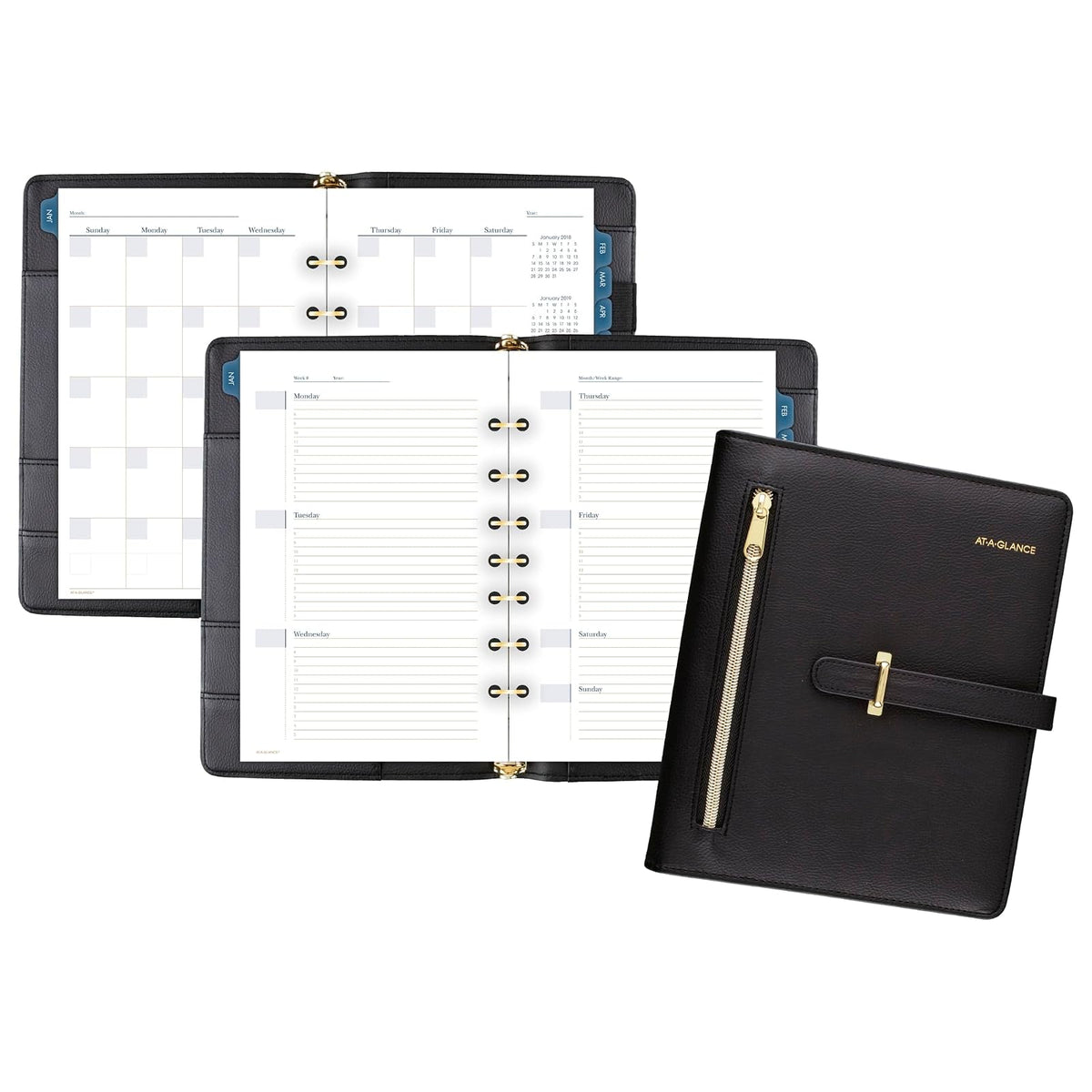 ACCO (School) AT-A-GLANCE Faux Leather Undated Starter Set, 7-Ring, 5-1/2" x 8-1/2", Desk Size, Fashion, Black (DR1118-040-05)