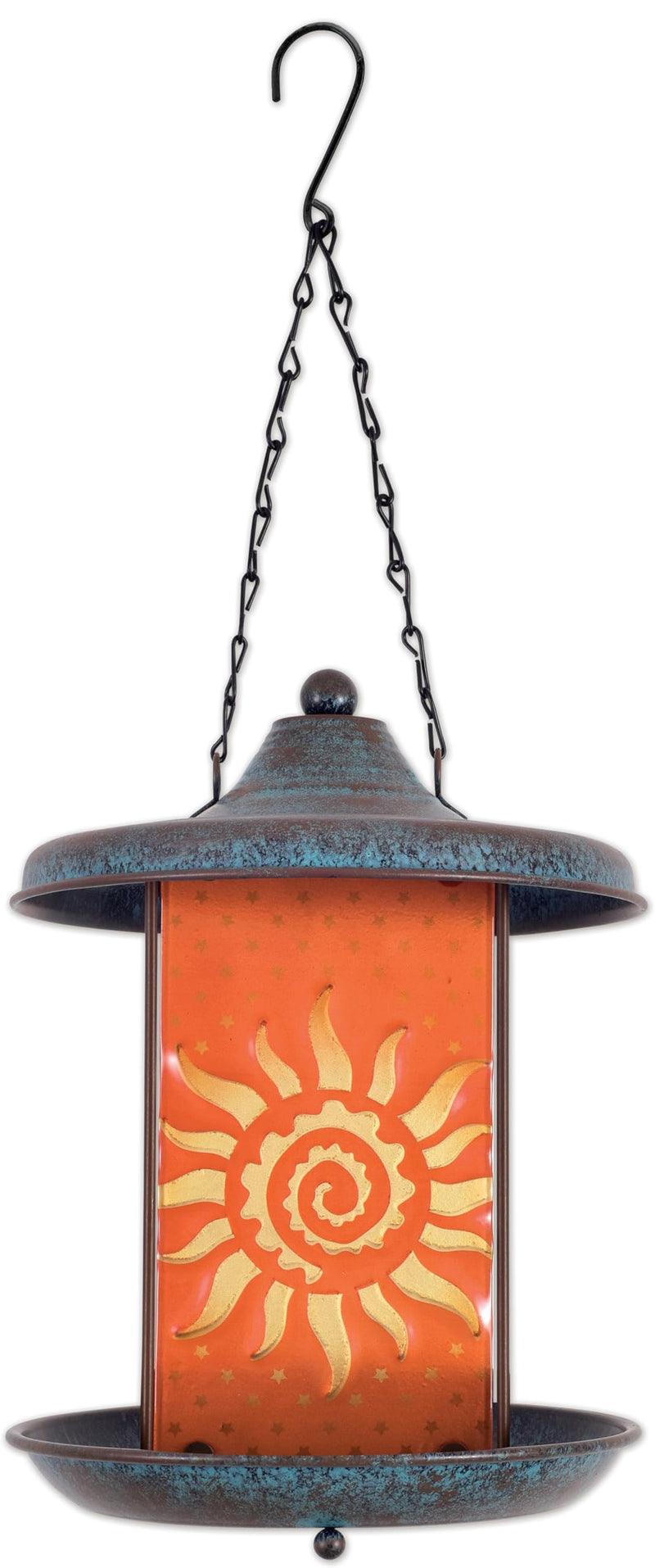 Sunset Vista Design Bird Feeders - Metal and Glass Tray Style Suncatcher Bird Feeder, Orange Sun