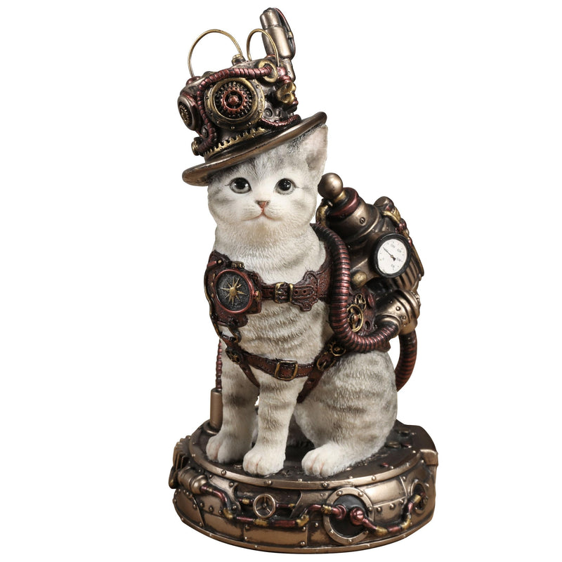 Veronese Design 6 7/8 Inch Steampunk Chaotic Neutral Cat Tinkerer Hand Painted Resin Animal Figurine