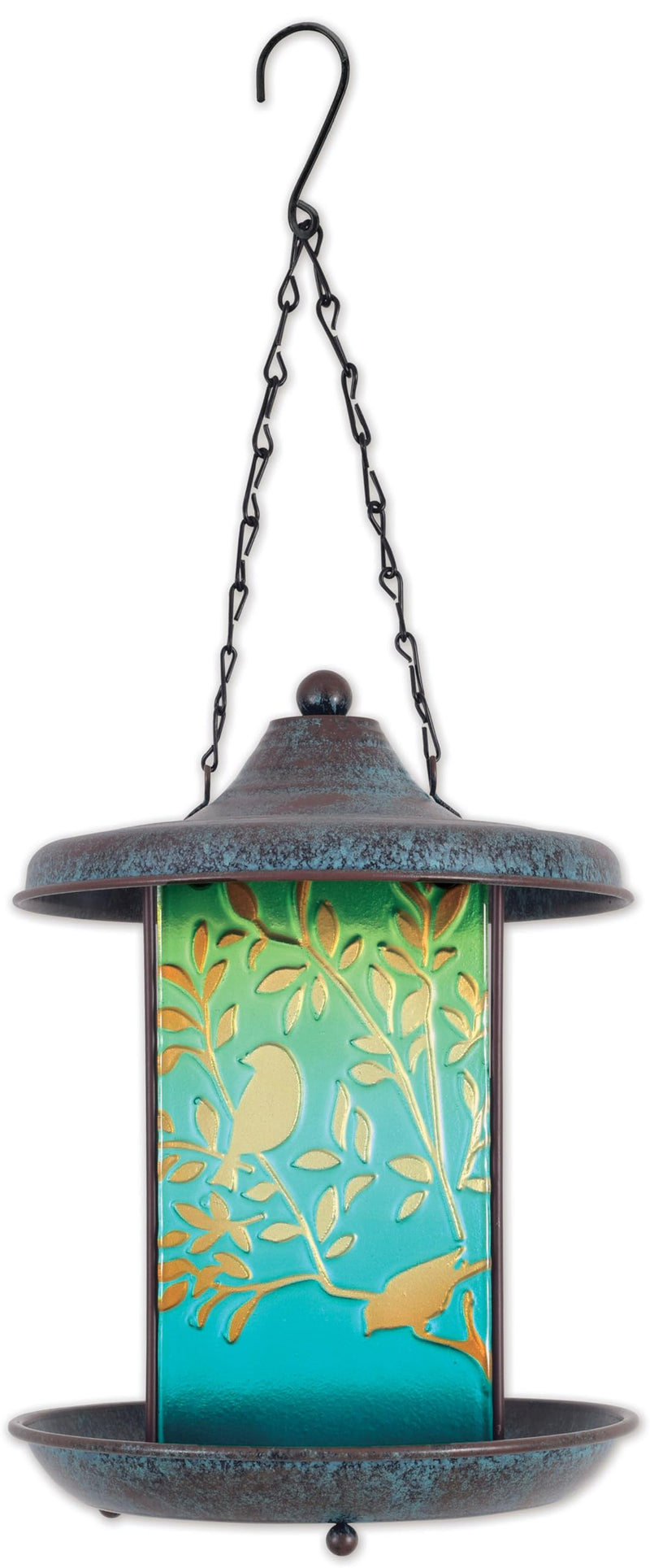 Sunset Vista Design Bird Feeders - Metal and Glass Tray Style Suncatcher Bird Feeder, Blue Bird