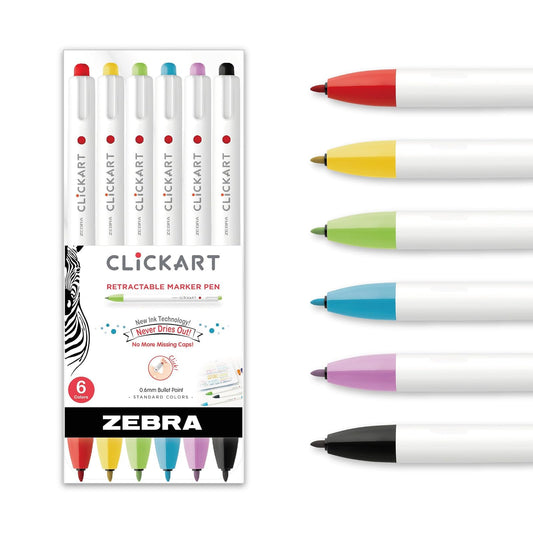 Zebra Pen Click Art Retractable Marker Pen, Fine Point, 0.6mm, Assorted Colors, 12 Pack