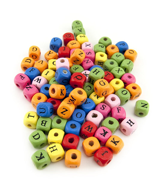 Hygloss Products Wooden Colored ABC Cube 90 Beads, Pcs