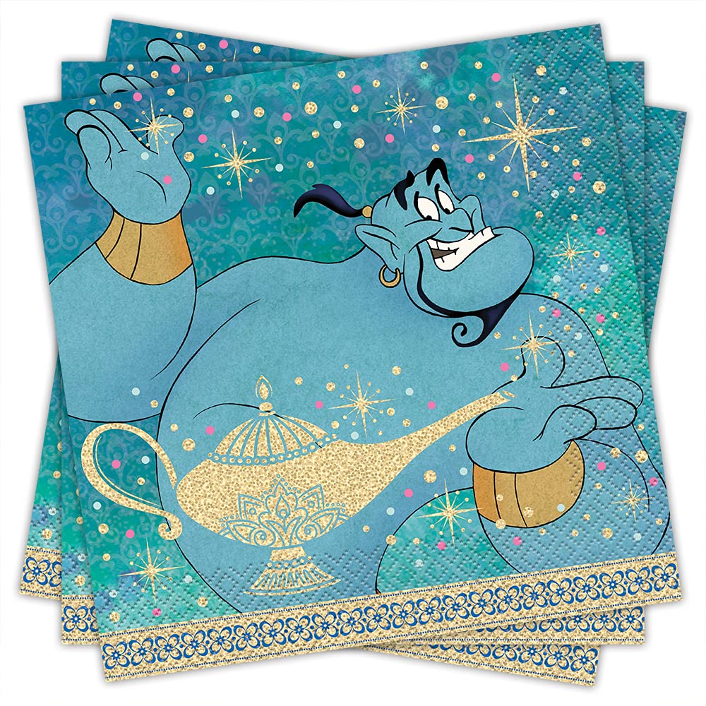 Unique Industries Unique Disney Aladdin Paper Lunch Napkins-16 Pcs, 6.5" X 6.5", Multicolor