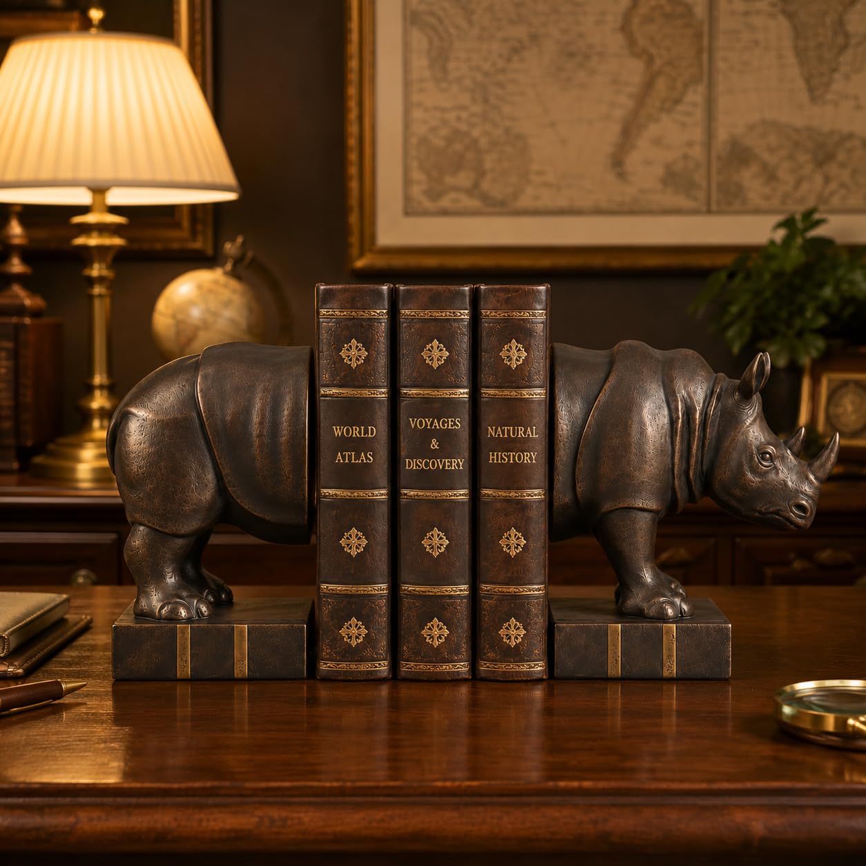 Comfy Hour 7" Length 6" Height Brown Copper Set 2 Rhino Bookends Art Bookend, 1 Pair, Antique Style, Heavy Weight, Bronze, Copper