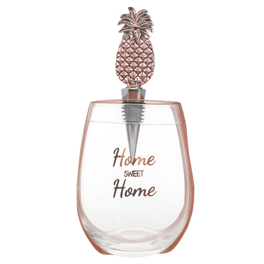 Home Sweet Home Bottle Stopper and 20 oz Stemless Gift Set