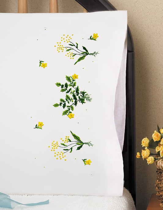 Design Works Crafts Tobin Stamped Pillowcase Pair for Embroidery, 20 by 30-Inch, Buttercups