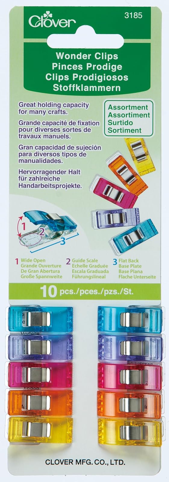 CLOVER 10-Piece Wonder Clips, 56, Assorted Colors