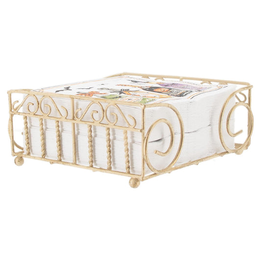 Boston International Caddy Metal Cocktail Holder, Holds 5" x 5" Napkins, Garden Gate- Antique Brass