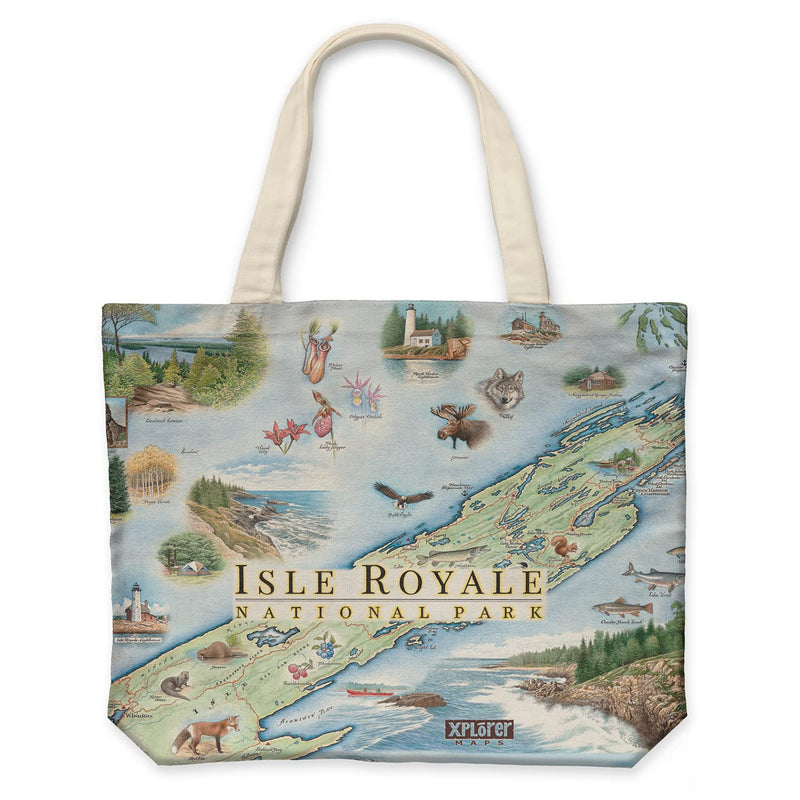 Xplorer Maps Isle Royale National Park Map Canvas Tote Bag with Handles, Cloth Grocery Shopping Bag, Reusable &amp; Eco-friendly Bag, 100% Cotton, Washable, 18 wide x 15 tall