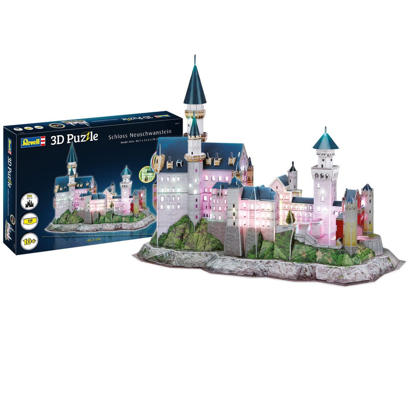 Revell Schloss Neuschwanstein Castle LED Light Up Large 3D Puzzles for Adults and Kids Ages 10 Years and up Arts Crafts Building - 128 Pieces