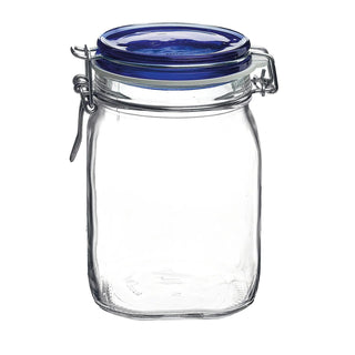 Bormioli Rocco Fido Square Jaw with Blue Lid, 33-3/4-Ounce