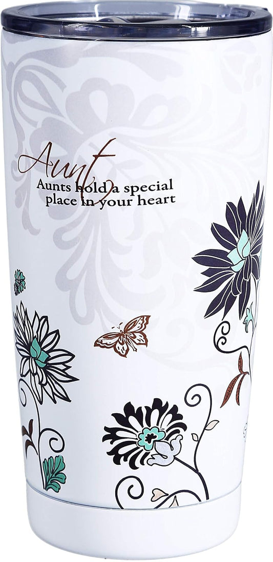 Pavilion - Aunt - 20 Oz Floral Double-Walled Stainless Steel & Plastic Travel Coffee Cup Mug With BPA-Free Slide Open Lid