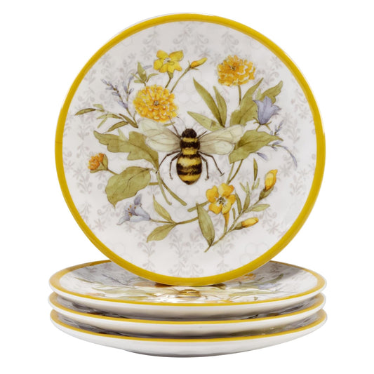 Certified International Sweet as a Bee Canape Plate Set, 6-inch Diameter, Set of 4, For Everyday Use, Kitchen Accessories, Party Celebration