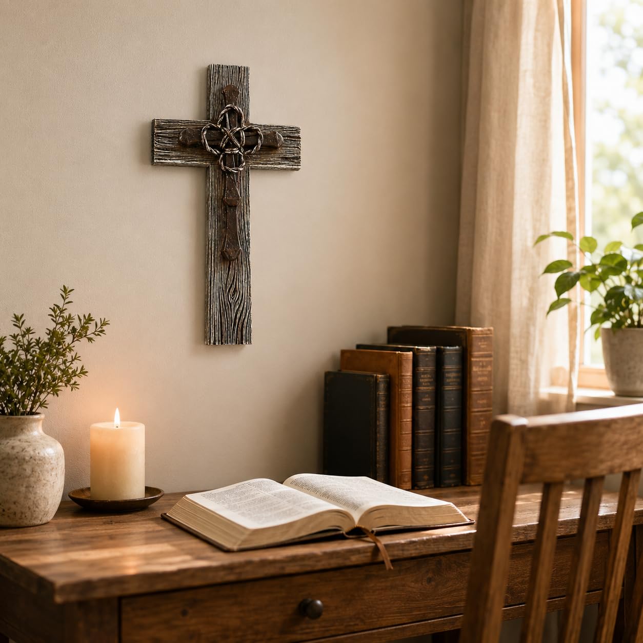 Comfy Hour 13 Inch Wall Cross, Faux Wood Cross Wall Decor, 1 Unit