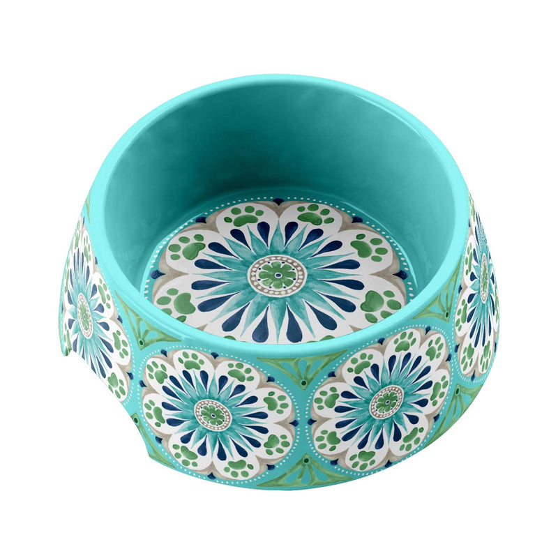 TarHong Carmel Medallion Pet Bowl, Medium, Turquoise, 7.1" x 2.8", 2.5 Cups, Melamine, Set of 2