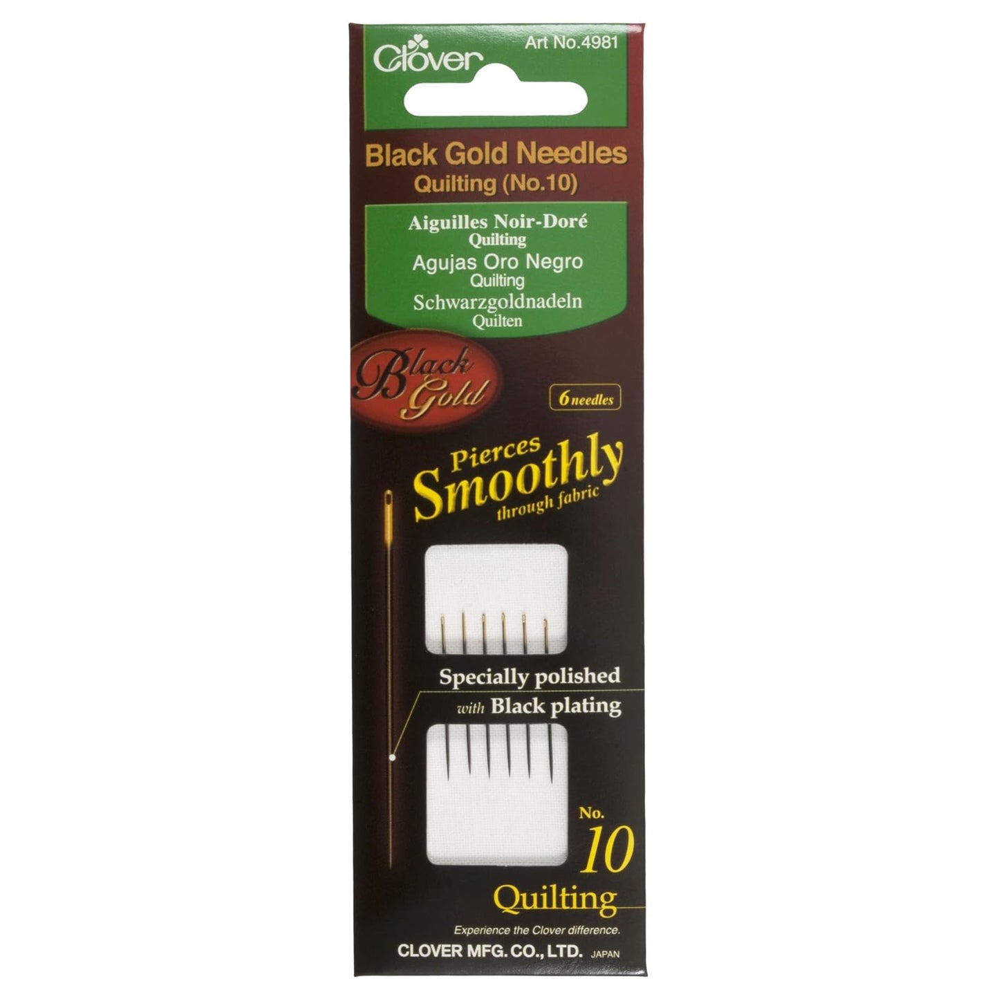 Clover Needles, Quilting No.10, Black/Gold