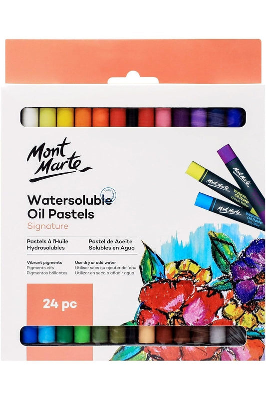 Mont Marte MMPT0024 Water Soluble Oil Pastel Set, 24 Color Blend, Swirl Feet, Enjoy Various Techniques, Including Water Soluble Oil Pastels