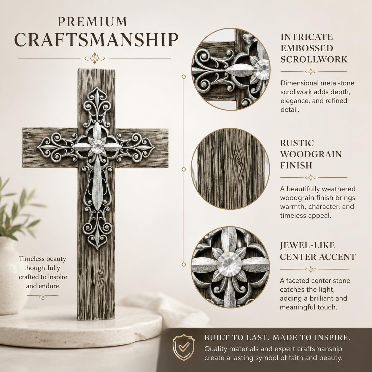 Comfy Hour 14.5 Inch Cross for Wall, Rustic Wood Look Wall Cross, 1 Piece