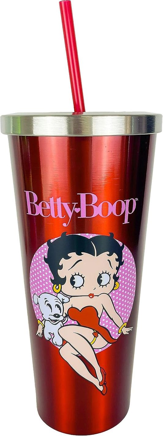 Spoontiques 18293 Betty Boop Stainless Cup With Straw,24 OZ