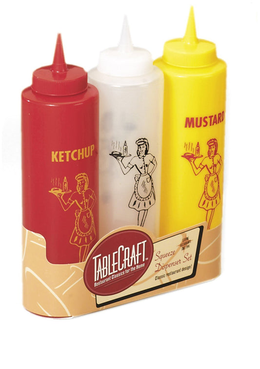 TableCraft 1112KMC 3-Piece Nostalgia Squeeze Bottle Set, 12-Ounce