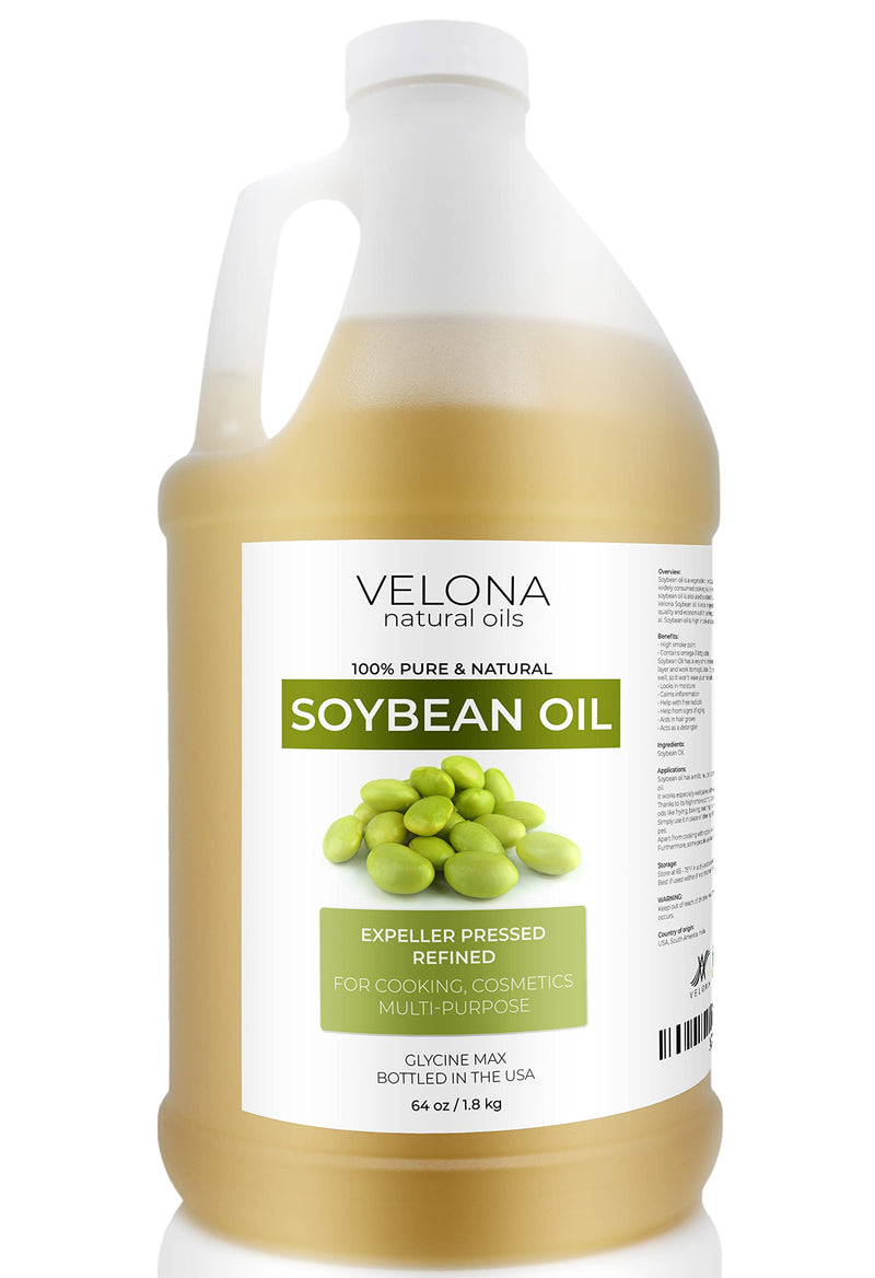 velona Soybean Oil - 64 oz | 100% Pure and Natural Carrier Oil | Refined | Cooking, Baking, Skin, Hair, Body & Face Moisturizing | Use Today - Enjoy Results