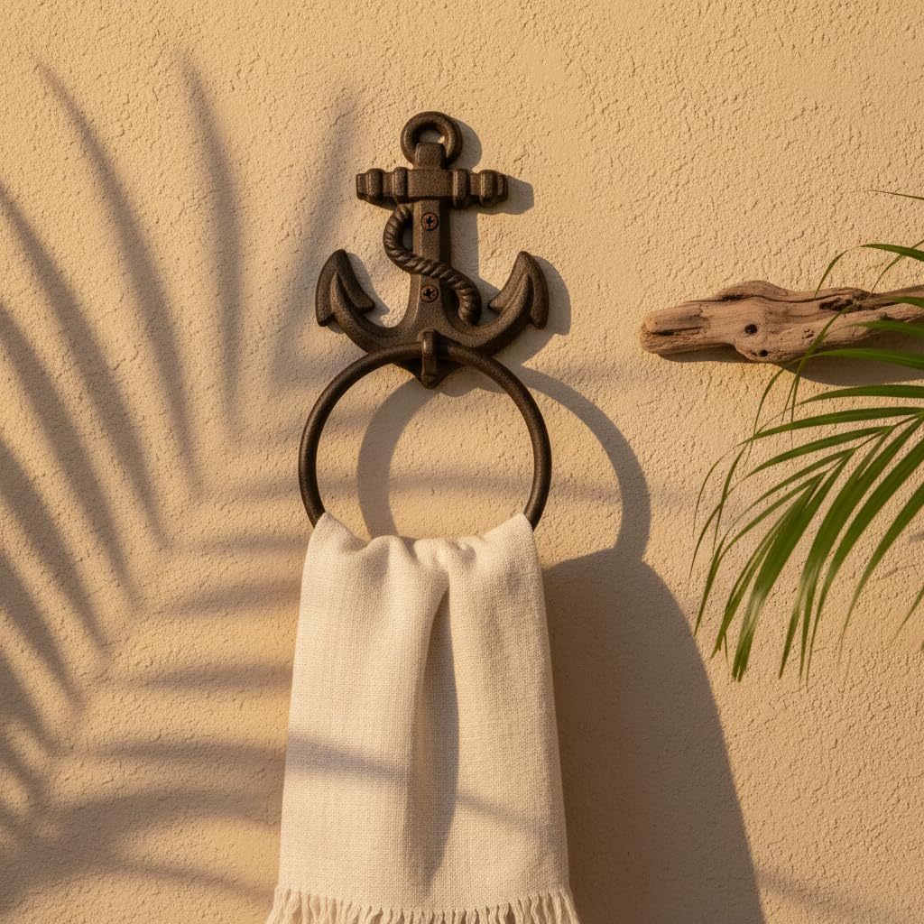 Comfy Hour 5.5 Inch Anchor Towel Ring, Nautical Towel Holder, Set of 1