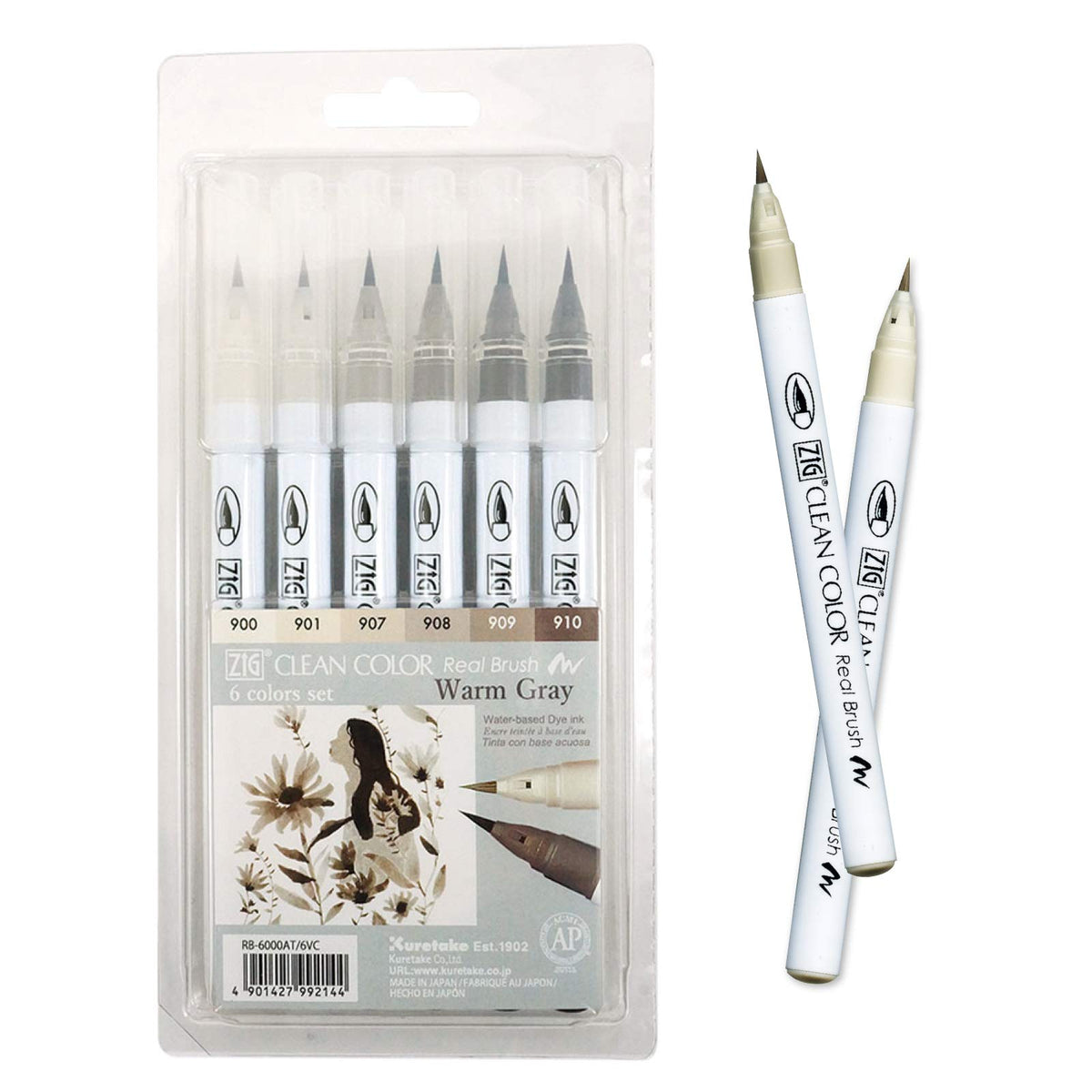 Kuretake Writing Instrument, 6 Count (Pack of 1), Gray