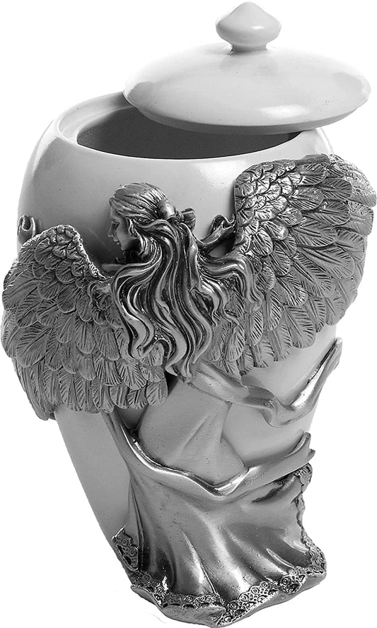 Comfy Hour Pet In Loving Memory Collection Angelstar Angel's Embrace Pewter Urn, 5-Inch, 8 Inch Cubic (45420), Porcelain