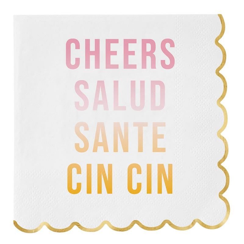 Slant Collections Birthday Party Cocktail/Beverage Scalloped Paper Napkins, 20-Count, Cheers