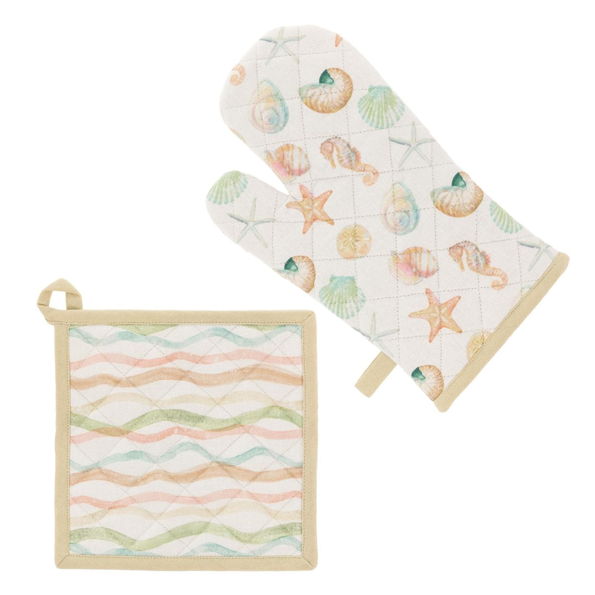 Boston International Pot Holder, 7.5" and 8" x 13", Marine Life / Watercolor Wav