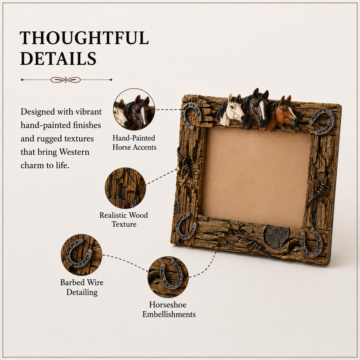 Comfy Hour 10.7 Inch Horse Picture Frame, Western Photo Frame