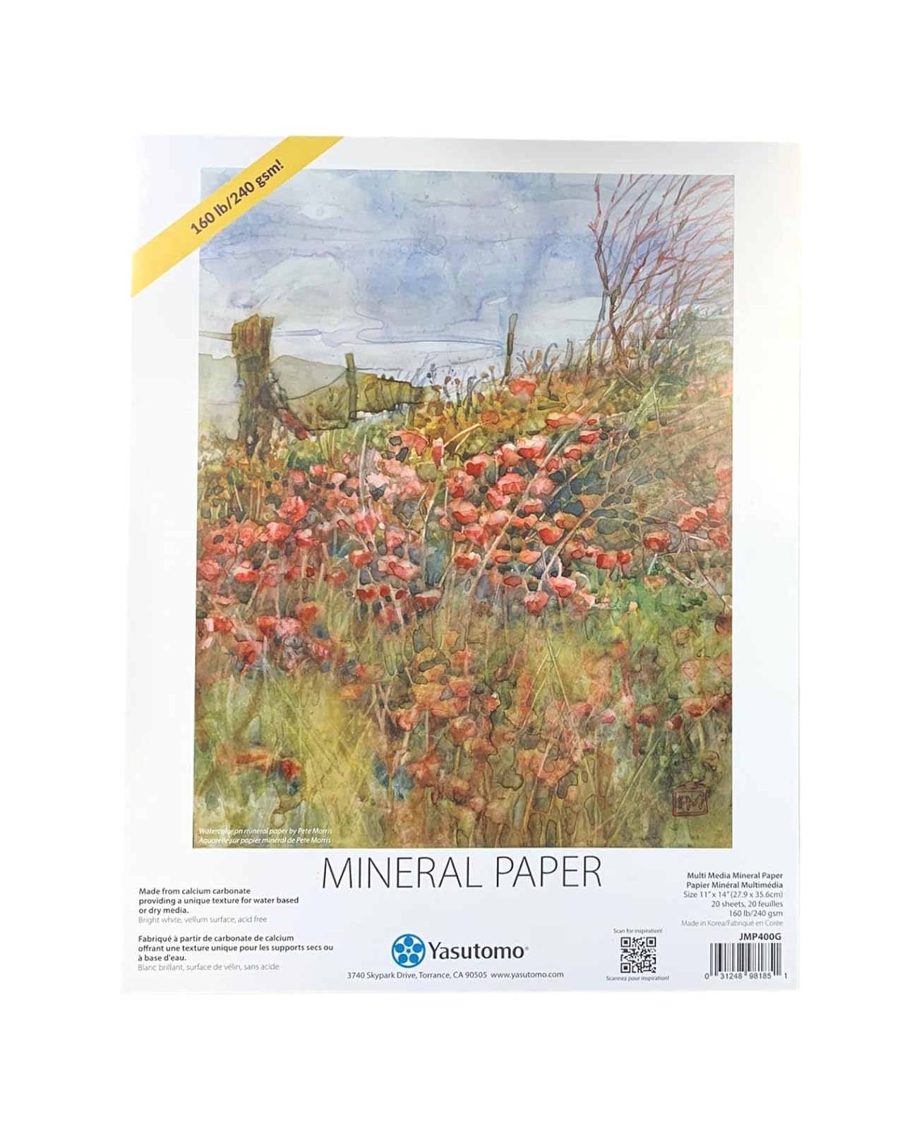 Yasutomo Mineral Paper Pad, 20 Sheets, Calcium Carbonate, 14-Inch Height