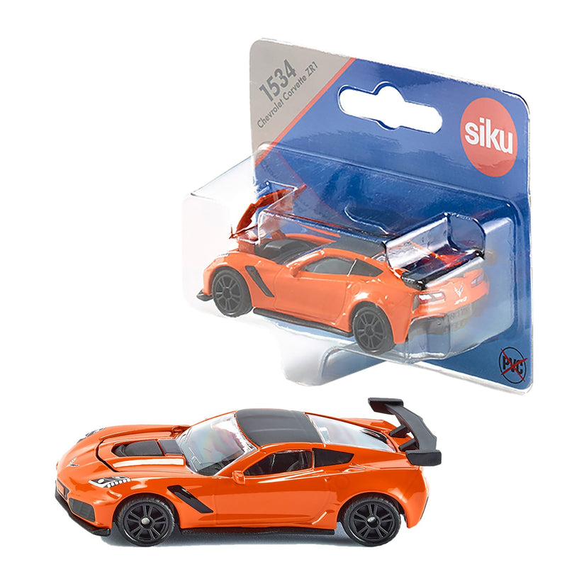 siku 1534, Chevrolet Corvette ZR1, Orange/Black, Opening Bonnet, Toy Vehicle for Children