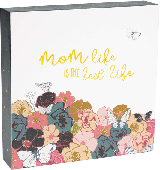 Pavilion Gift Company Mini 4.5x4.5 Inch Floral Square Plaque Mom Best Life, 4.5 Inch, Multi-Colored