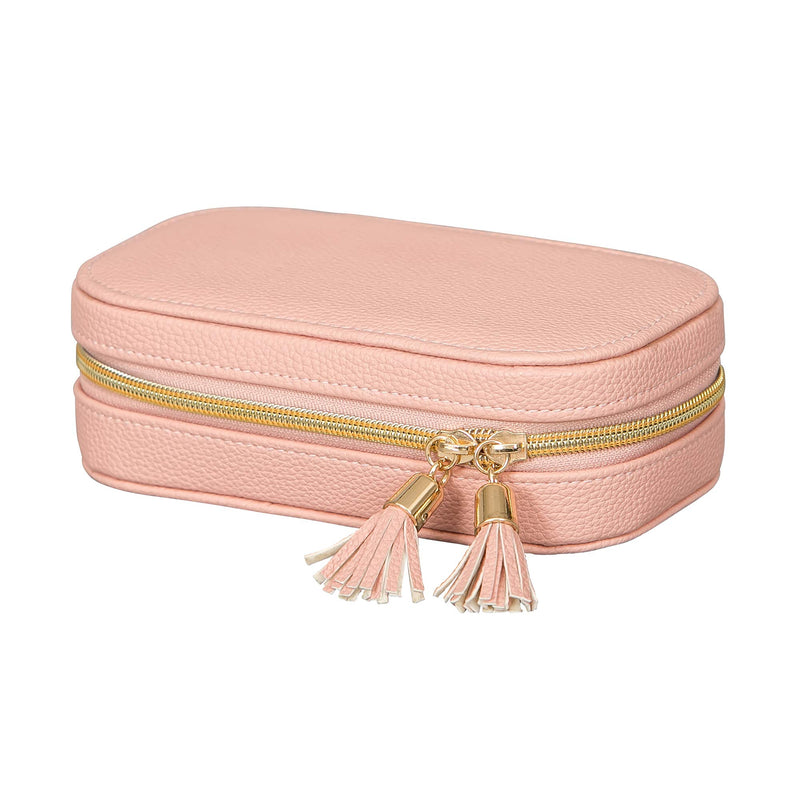 Mele and Co. Lucy Travel Jewelry Case in Textured Pink Faux Leather, Lozenge Shaped