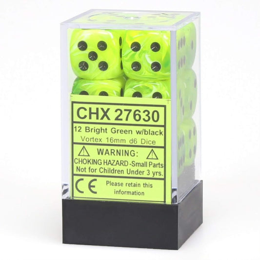 DND Dice Set-Chessex D&D Dice-16mm Vortex Bight Green and Black Plastic Polyhedral Dice Set-Dungeons and Dragons Dice Includes 12 Dice ÁíΩÁ´ÖÁíΩ D6, Various, One Size (CHX27630)