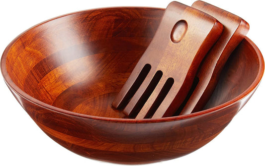 Lipper International Lipper 3 Piece - Dark Cherry Salad Serving Bowl with Salad Hands Set