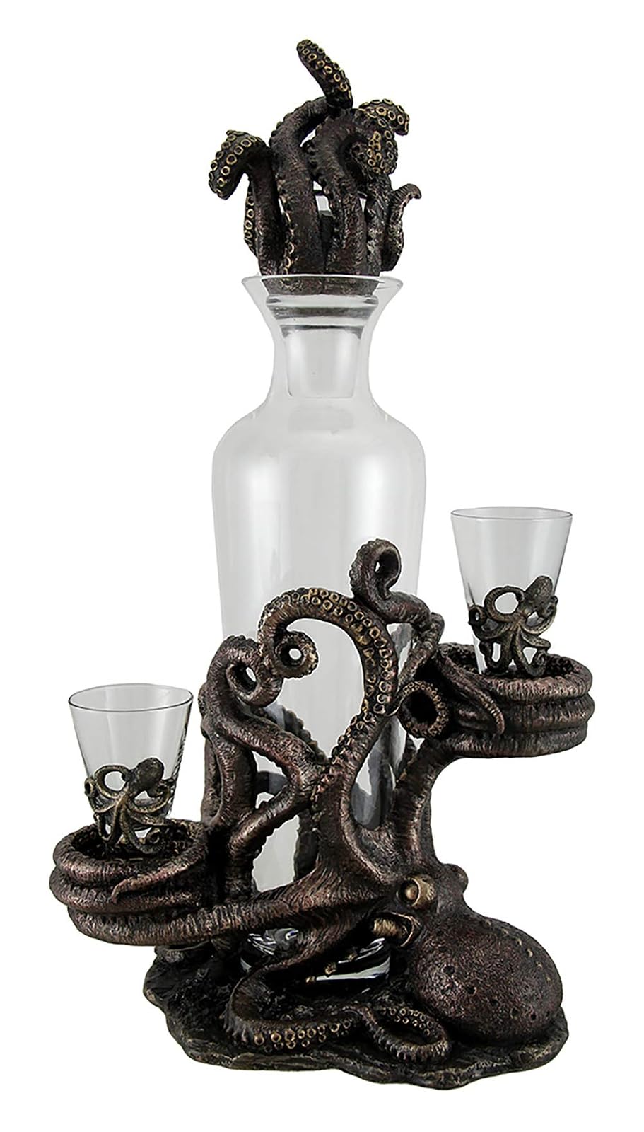 Unicorn Studio Octopus Spirit Decorative Antique Bronze Finish Statue and Glass Decanter Set