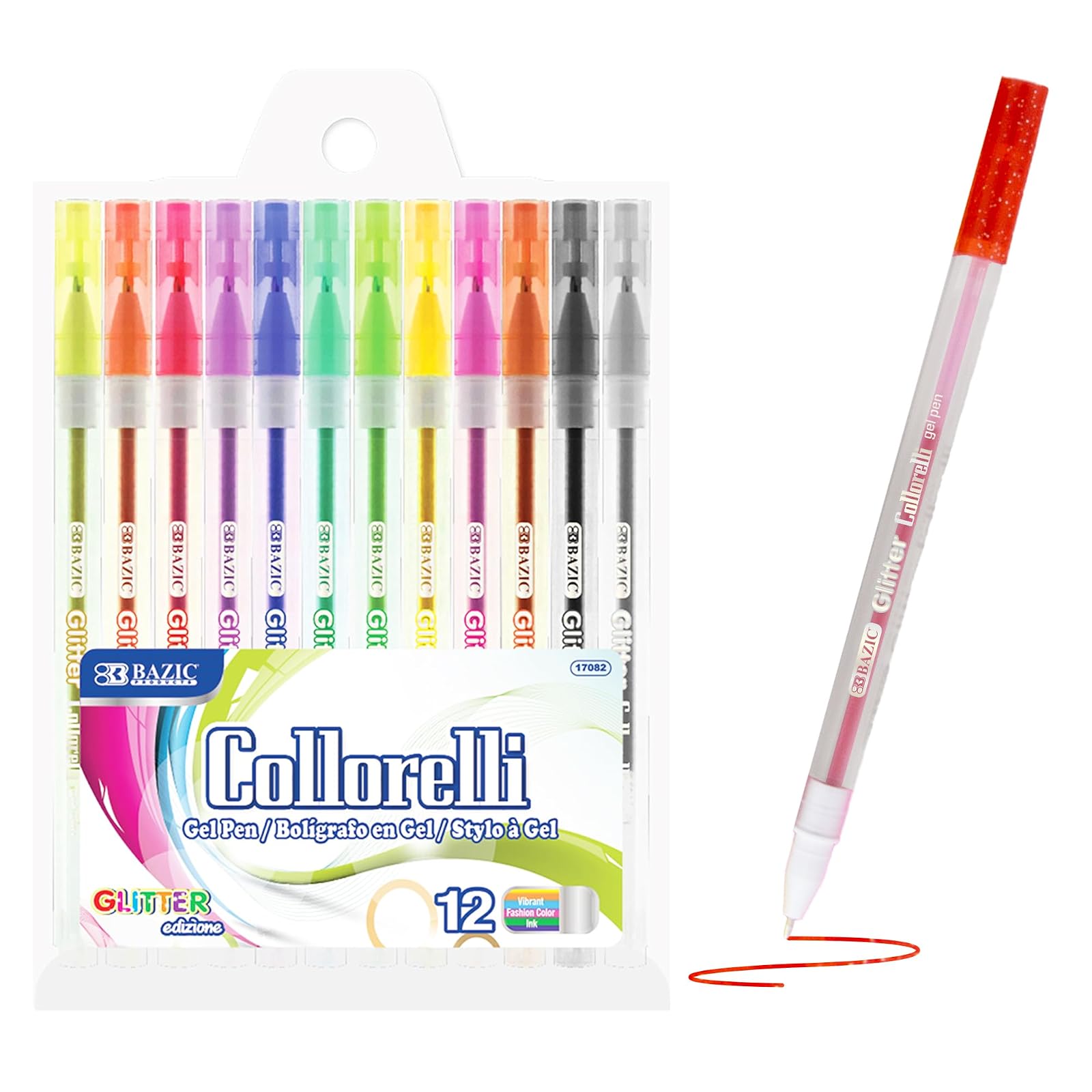 BAZIC 12 Glitter Color Collorelli Gel Pen, Non-Toxic Safe Coloring, Great for Gift Card Poster Christmas Artist, 1-Pack
