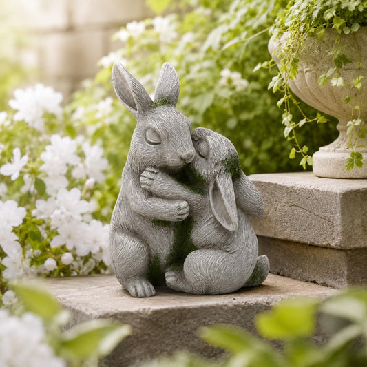 Comfy Hour 6 Inch Bunny Statue, Embracing Rabbit Garden Decor