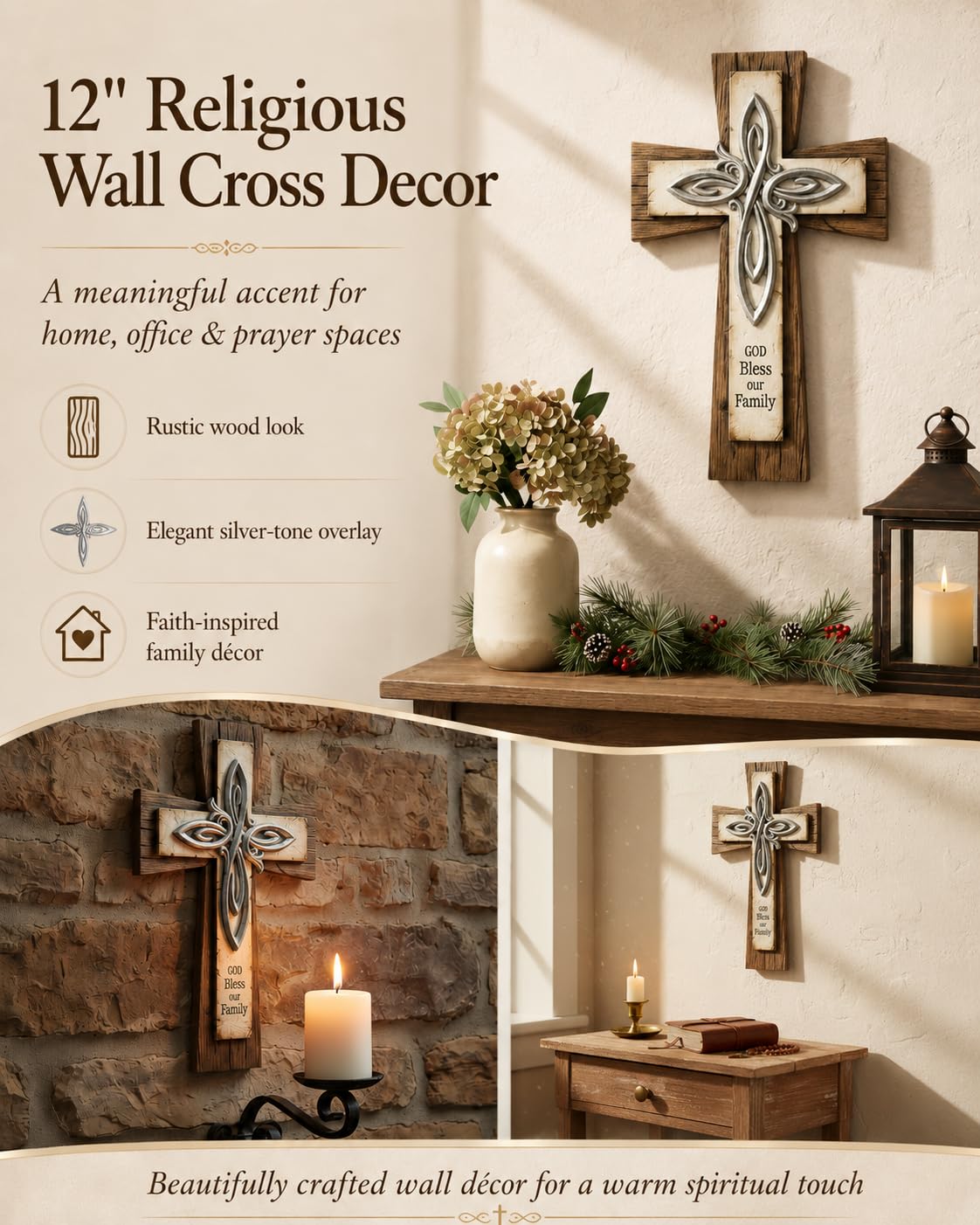 Comfy Hour Wall Art, 8.7"L x 0.6"W, Brown, Cream, Metallic