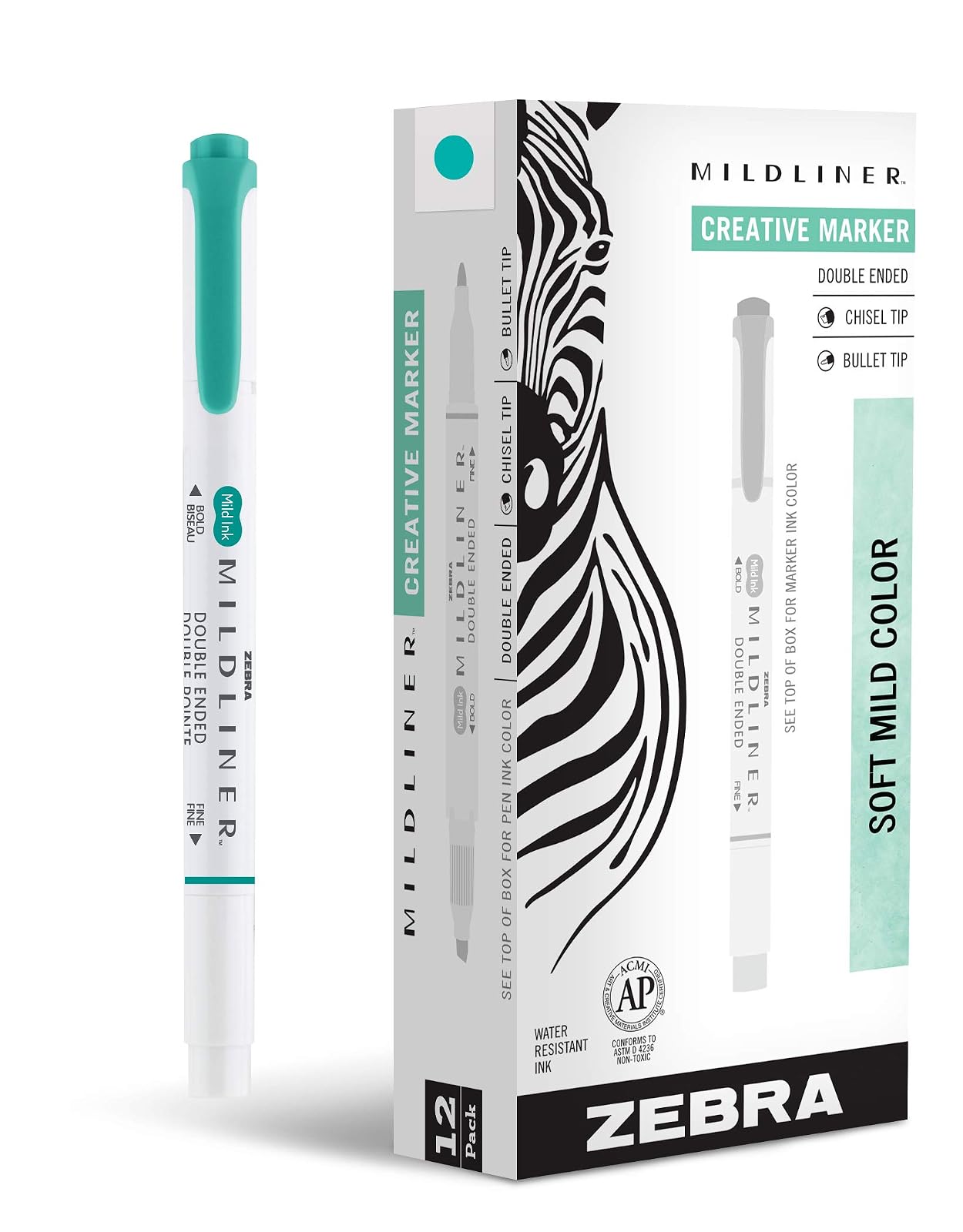 Zebra Pen Mildliner Double Ended Highlighter Marker Set, Broad and Fine Point Tips, Mild Summer Green Ink, 12-Pack