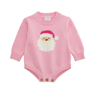Mud Pie Sweater, Pink, Kids Christmas Pink Santa Sweater Bubble