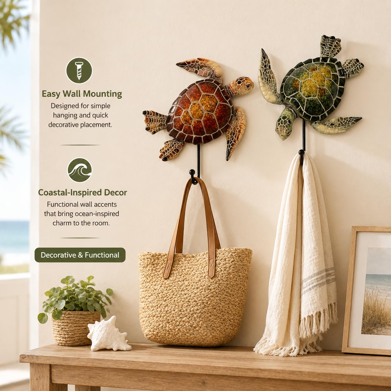 Comfy Hour Ocean Voyage with Sea Turtles Collection 5" Set Turtle Coastal Ocean Theme Decorative Wall Hanger, Polyresin